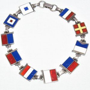 1940s Sterling Silver Enamel Nautical Flag “Sweetheart” Bracelet WWII